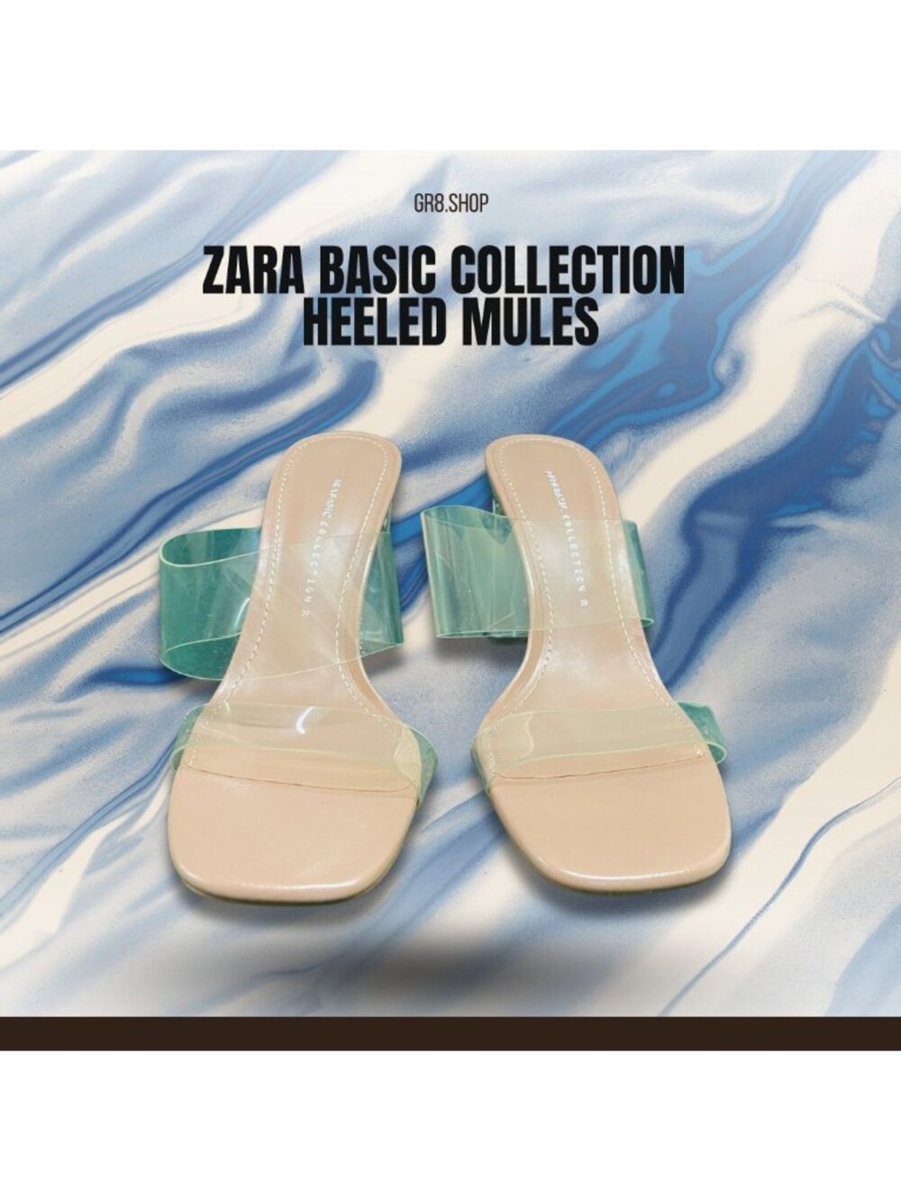 Zara Heeled Mules Women Size 8 With Transparent Straps & Chunky Acrylic Heels